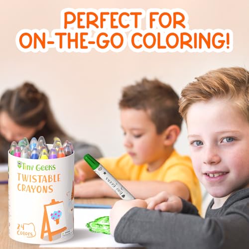 TinyGeeks 24 Twistable Crayons - Non Toxic, Washable, Easy Grip for Toddlers Ages 3-8