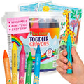 TinyGeeks Jumbo Crayons for Toddlers 3-8 – 18 Non-Toxic, Washable Crayons with Coloring Sheets