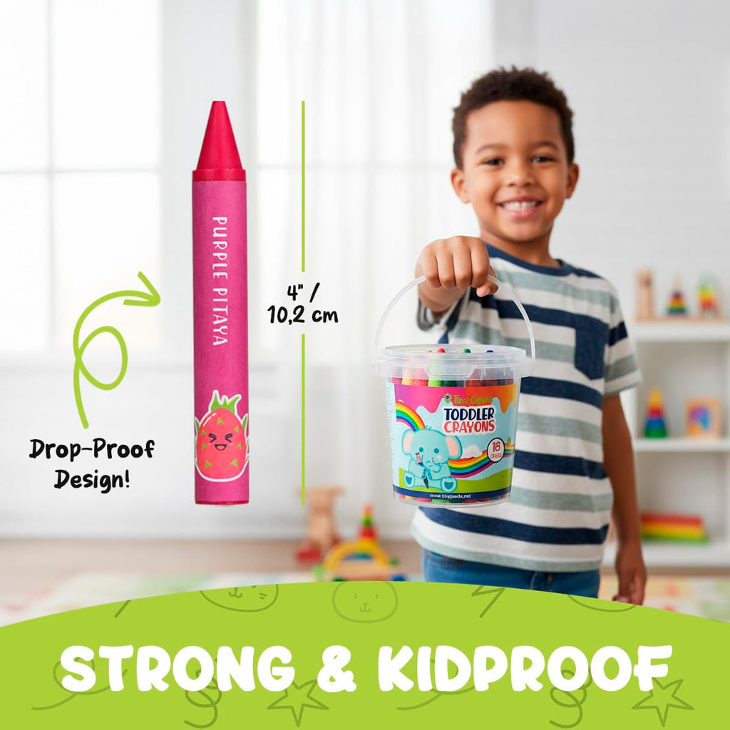 TinyGeeks Jumbo Crayons for Toddlers 3-8 – 18 Non-Toxic, Washable Crayons with Coloring Sheets