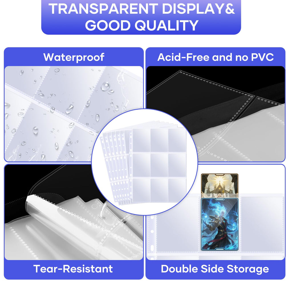 TiopLior 60-Pack 9-Pocket Double-Sided Card Sleeves for 3-Ring Binder – Holds 1080 Cards, Clear Polypropylene