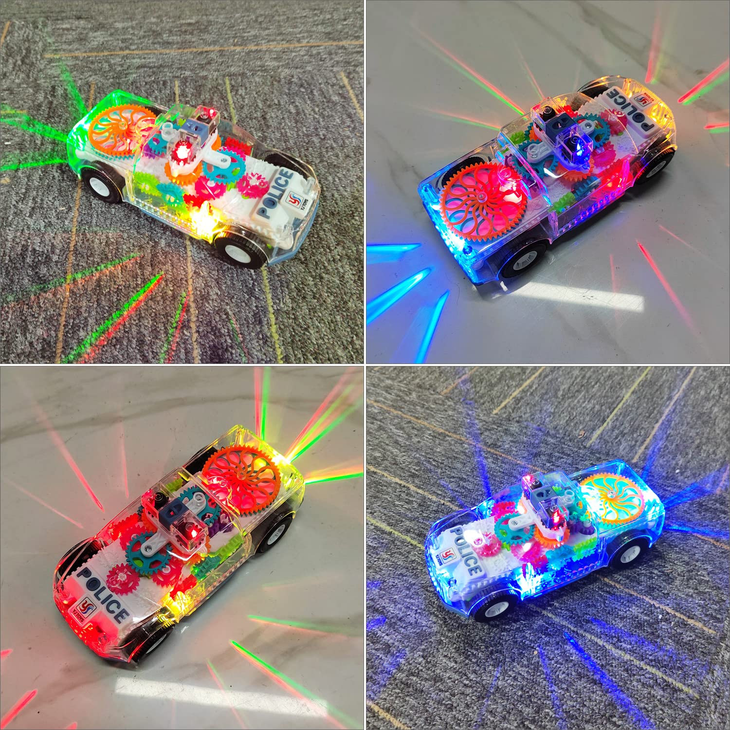 Tipmant Baby Toddler Police Car Toy with Transparent Gears, Music & Lights – Auto Driving Toy for Kids