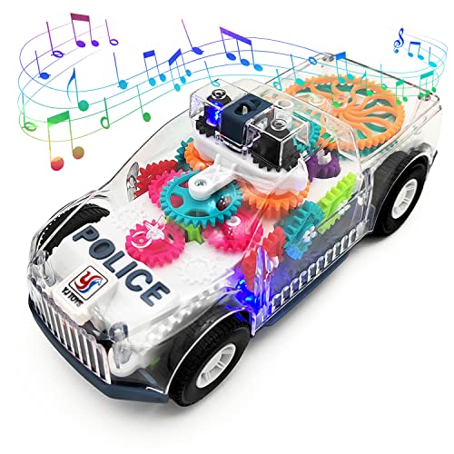 Tipmant Baby Toddler Police Car Toy with Transparent Gears, Music & Lights – Auto Driving Toy for Kids