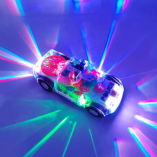Tipmant Baby Toddler Police Car Toy with Transparent Gears, Music & Lights – Auto Driving Toy for Kids