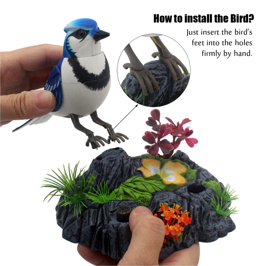 Tipmant Blue & White Electronic Bird Toy - Sound-Activated, Moves and Chirps, Desk Decor with Pen Holder