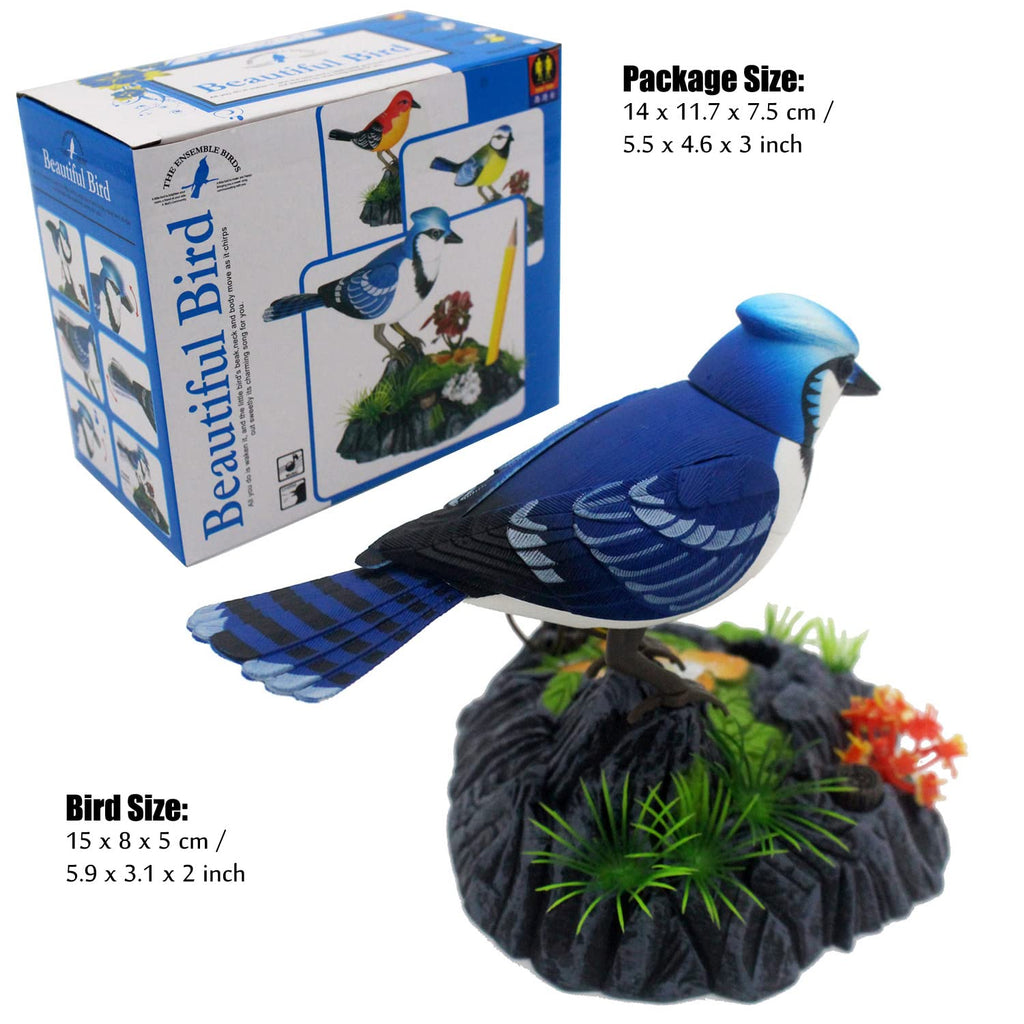 Tipmant Blue & White Electronic Bird Toy - Sound-Activated, Moves and Chirps, Desk Decor with Pen Holder