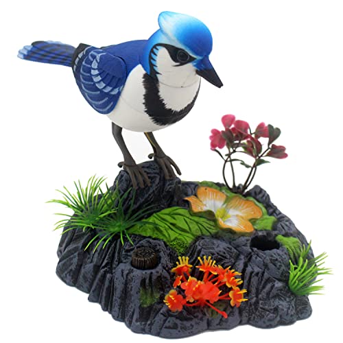Tipmant Blue & White Electronic Bird Toy - Sound-Activated, Moves and Chirps, Desk Decor with Pen Holder