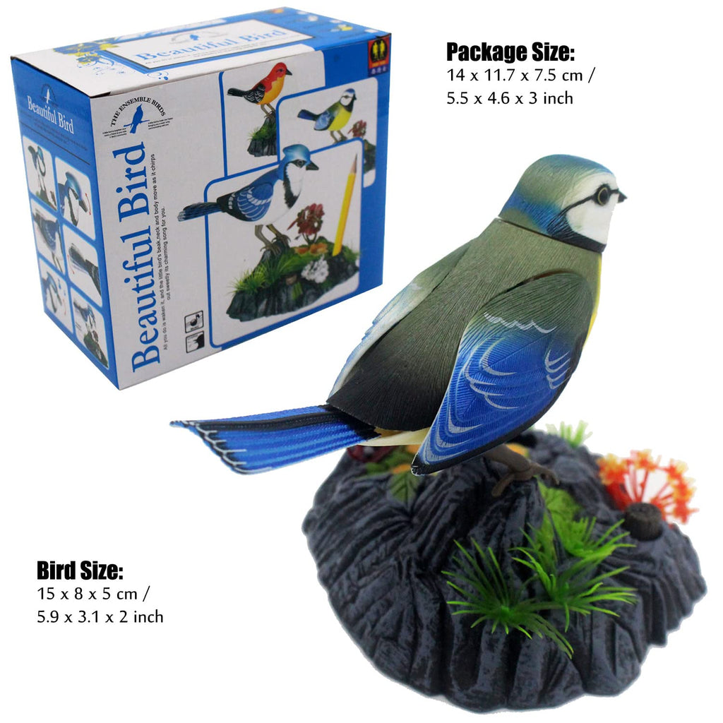 Tipmant Cute Electronic Bird Toy with Voice Control - Realistic Moving & Chirping Desk Decor, Kids Gift (Blue & Yellow)