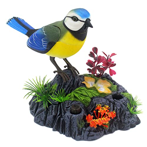 Tipmant Cute Electronic Bird Toy with Voice Control - Realistic Moving & Chirping Desk Decor, Kids Gift (Blue & Yellow)
