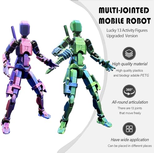 Titan 13 Action Figure Set - 2 Pre-Assembled 3D Printed Multi-Jointed Robots, Red Blue Knight, by SANSGOUP