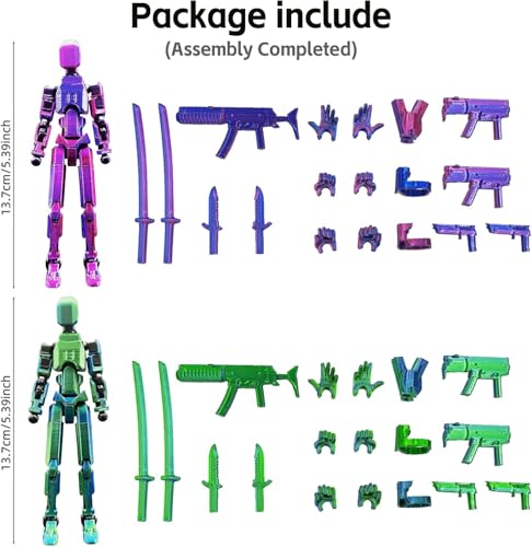 Titan 13 Action Figure Set - 2 Pre-Assembled 3D Printed Multi-Jointed Robots, Red Blue Knight, by SANSGOUP