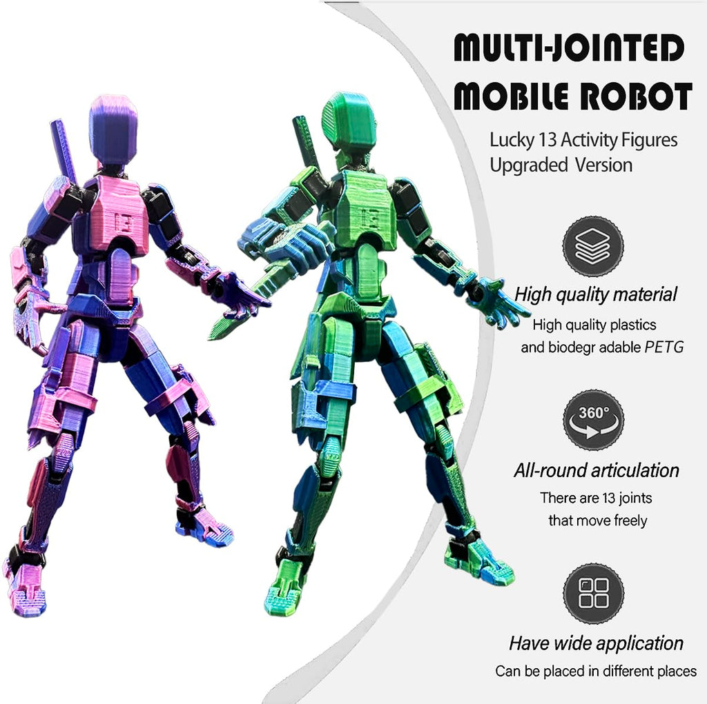 Titan 13 Action Figure Set - 2 Pre-Assembled 3D Printed Multi-Jointed Robots, Red Blue Knight, by SANSGOUP