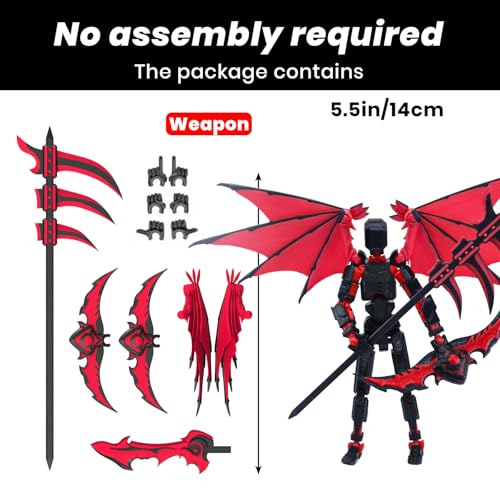 Titan 13 Robot Action Figure - Dummy 13 Articulated with Demon Wings, 3D Printed Poseable Robot Toy (Rose Red)