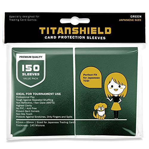 TitanShield 150 Green Japanese-Sized Card Sleeves – 140-Micron Deck Protectors for Yu-Gi-Oh!, Vanguard & More