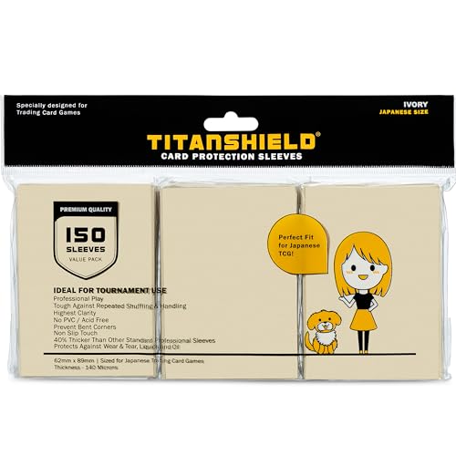 TitanShield 150 Ivory Small Japanese-Sized Card Sleeves – Deck Protectors for Yu-Gi-Oh, Vanguard & More