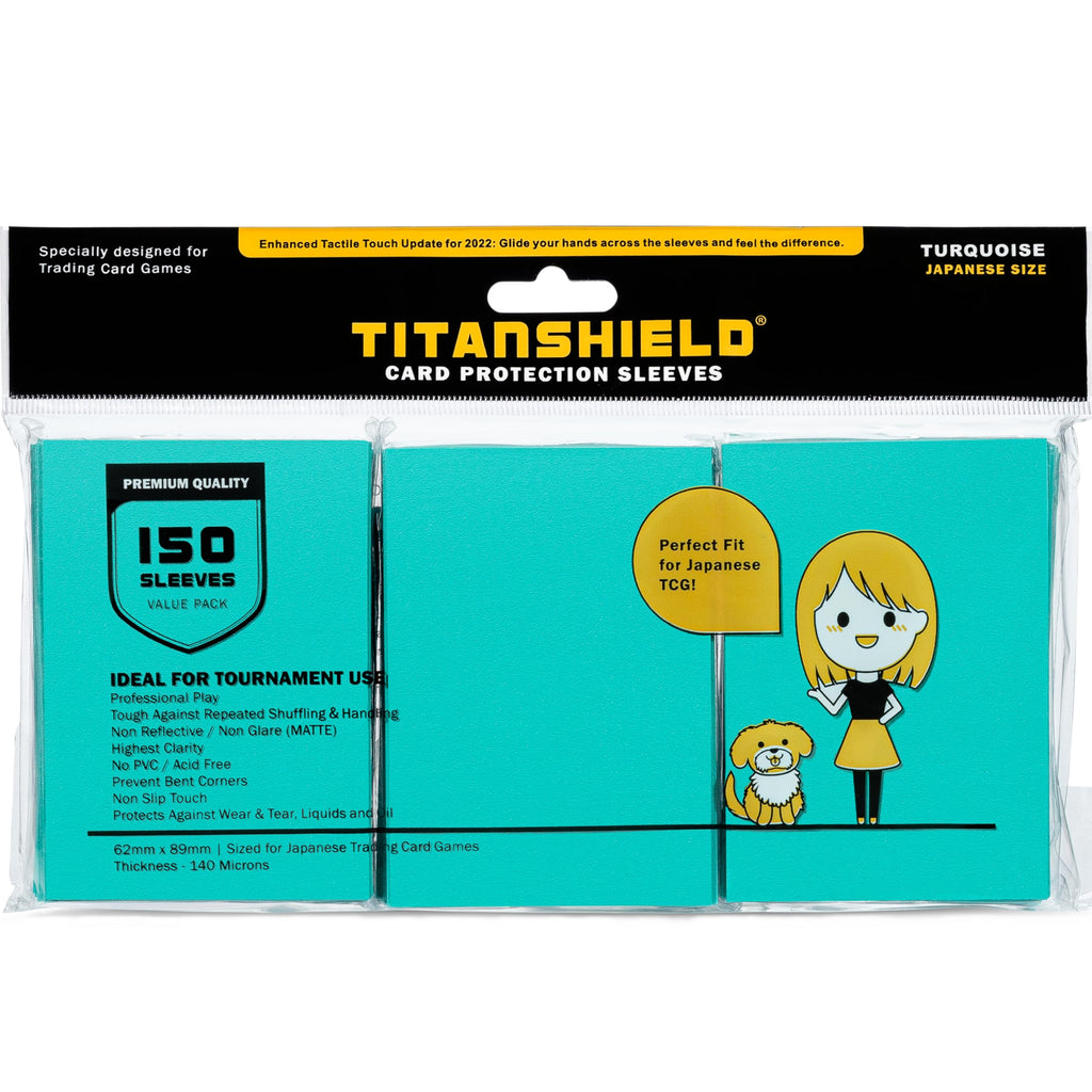 TitanShield 150 Japanese Size Card Sleeves - Turquoise, 140 Micron, Archival Grade for Yu-Gi-Oh & Vanguard