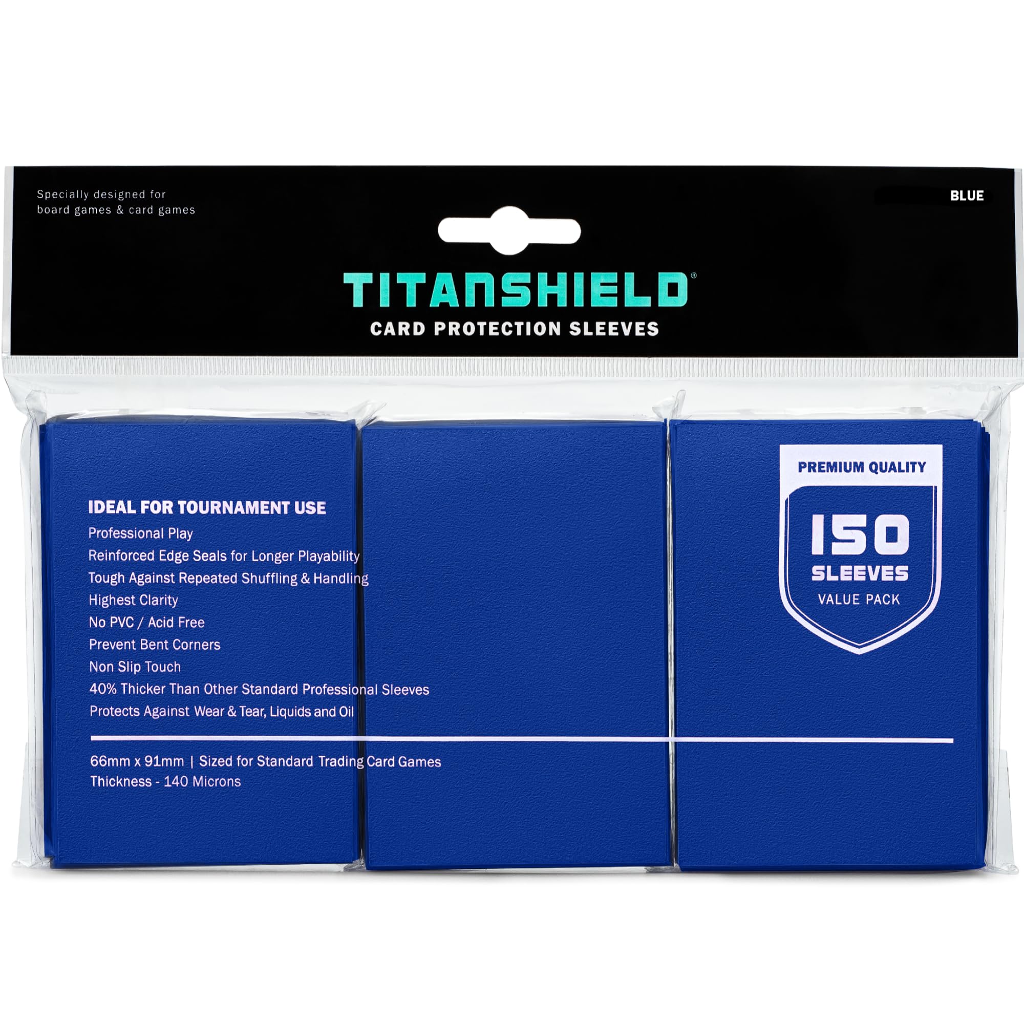 TitanShield Blue Card Sleeves (150 Pack) - Standard 66x91mm for TCG