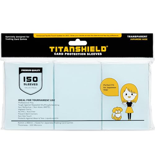 TitanShield Clear Small Japanese Size Card Sleeves (150 Pack) – 100 Micron Deck Protectors for Yu-Gi-Oh, Vanguard, Kpop Photocards