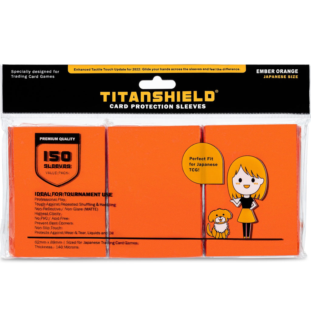 TitanShield Ember Orange 150 Sleeves – Small Japanese Size Deck Protector for Yu-Gi-Oh & Vanguard