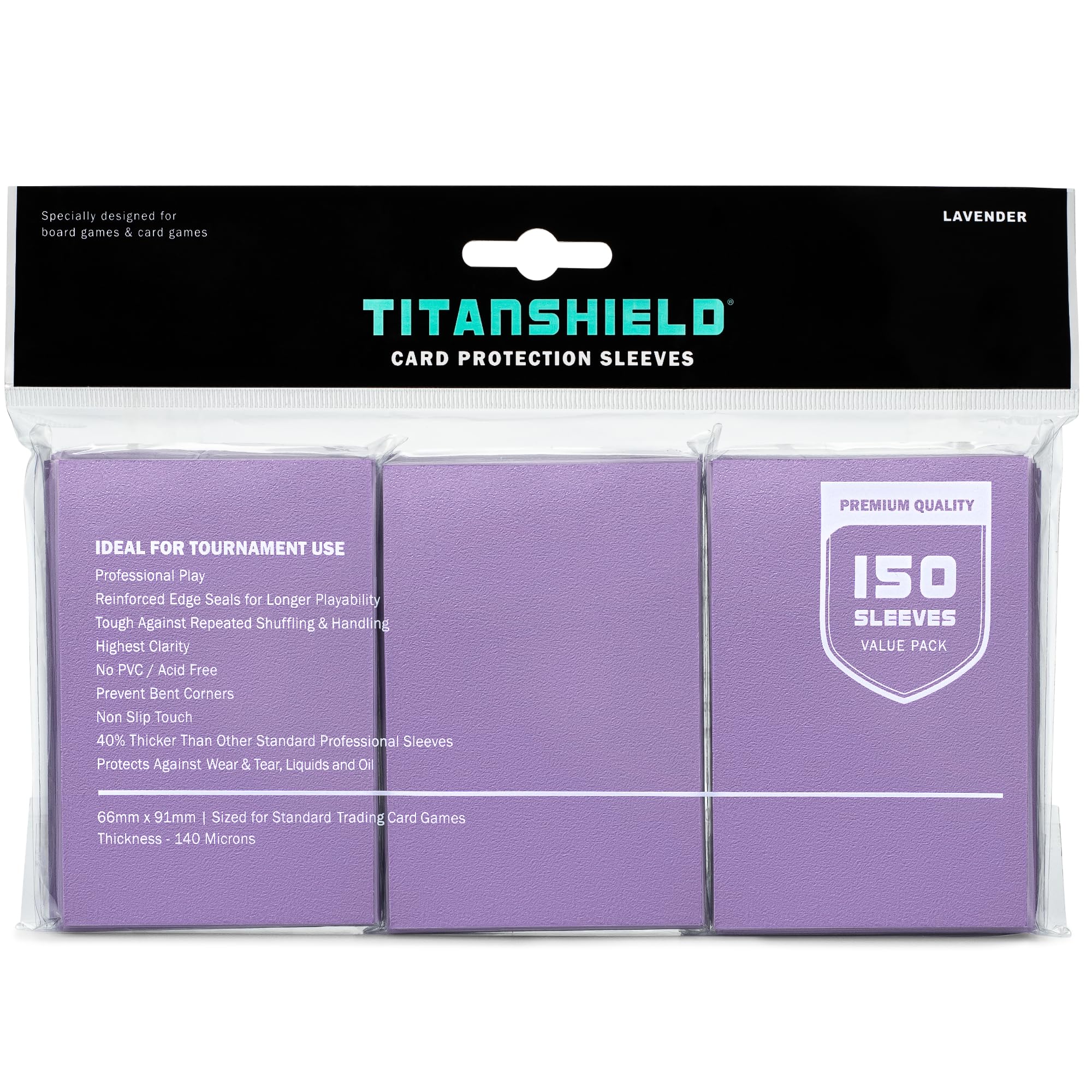 TitanShield Lavender Standard Card Sleeves (150 Pack) - 66x91mm, Dual-Textured, Archival-Grade Polypropylene for TCGs