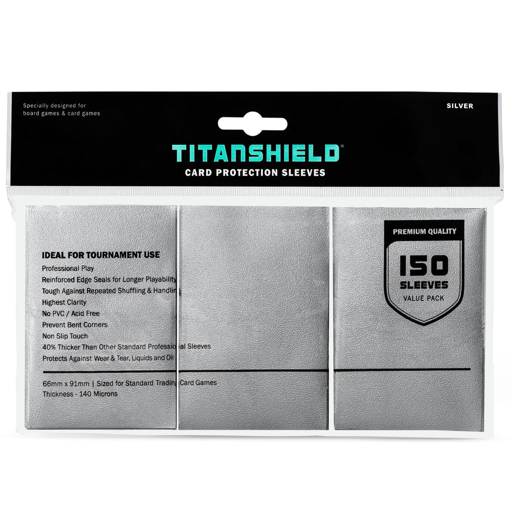 TitanShield Premium Card Sleeves - 150 Pack Standard 66x91mm Silver
