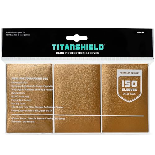 TitanShield Premium Card Sleeves (150 Pack) - Standard Size 66x91mm, Gold, Dual-Textured, Archival Polypropylene for TCG
