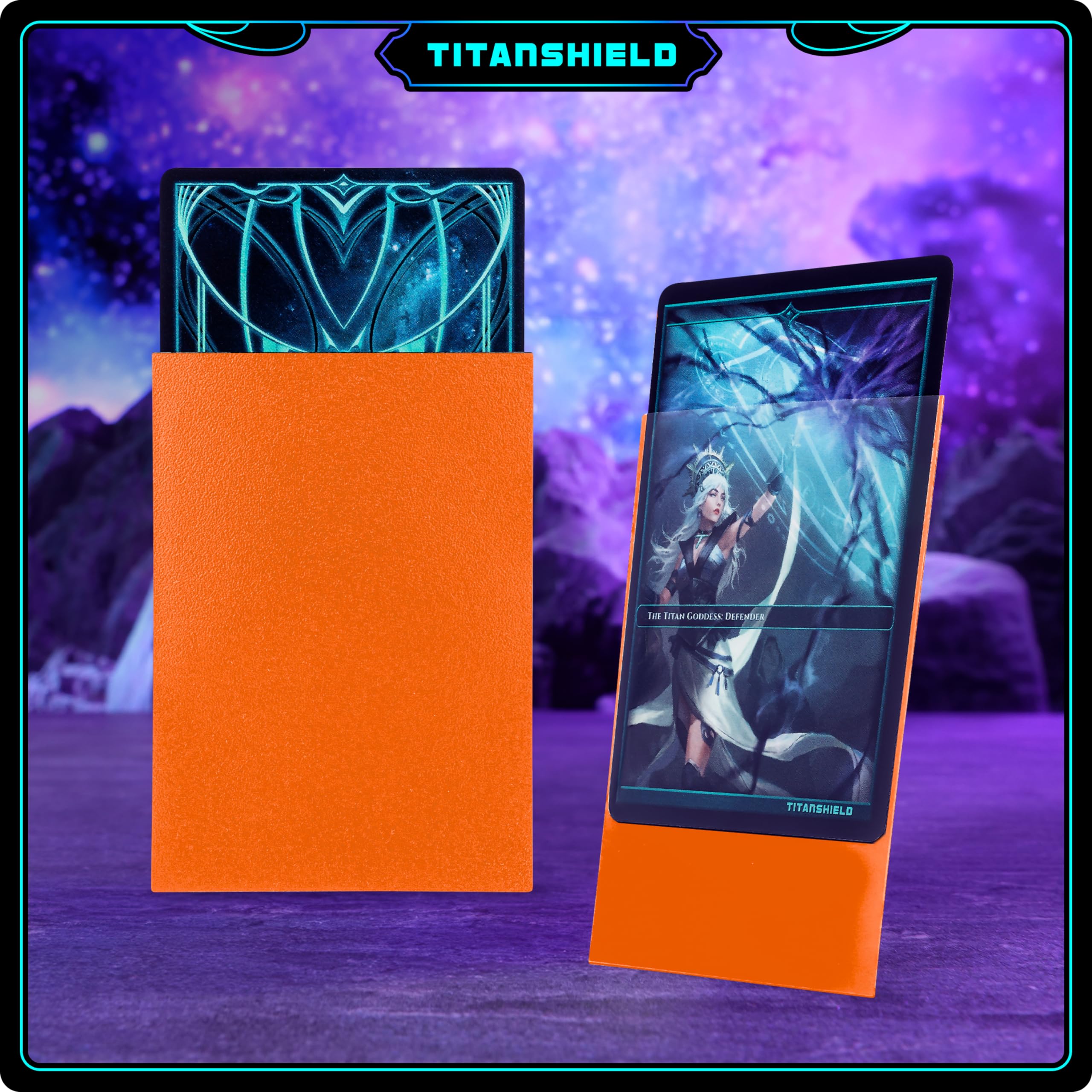 TitanShield Premium Card Sleeves (Ember Orange, Standard 66x91mm, 150-Pack) – Dual-Textured Matte Back & Glossy Front