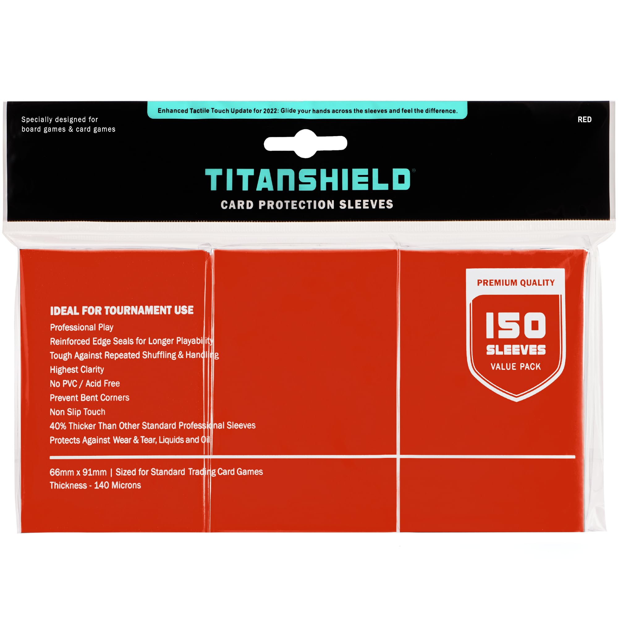 TitanShield Red Standard Card Sleeves (150 Pack) - 66x91mm for Pokemon, MTG, Lorcana & More