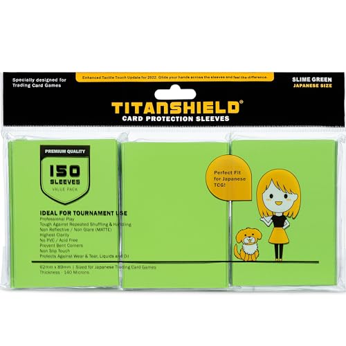 TitanShield Slime Green Japanese Card Sleeves – 150 Pack, 140 Micron Thick for Yu-Gi-Oh & Vanguard