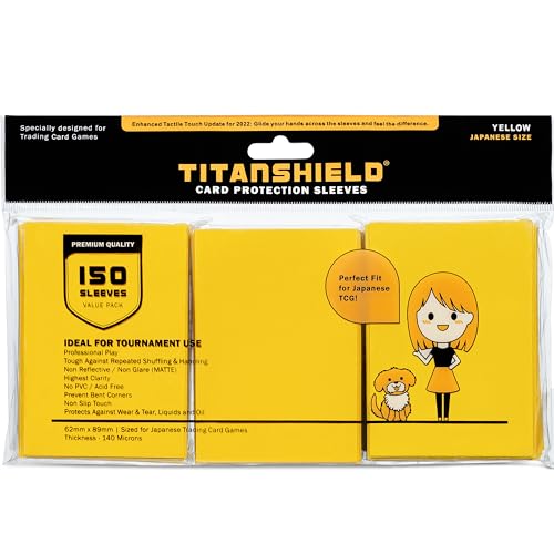 TitanShield Small Japanese Size Card Sleeves (150 Pack, Yellow) – Deck Protectors for Yu-Gi-Oh, Vanguard & More