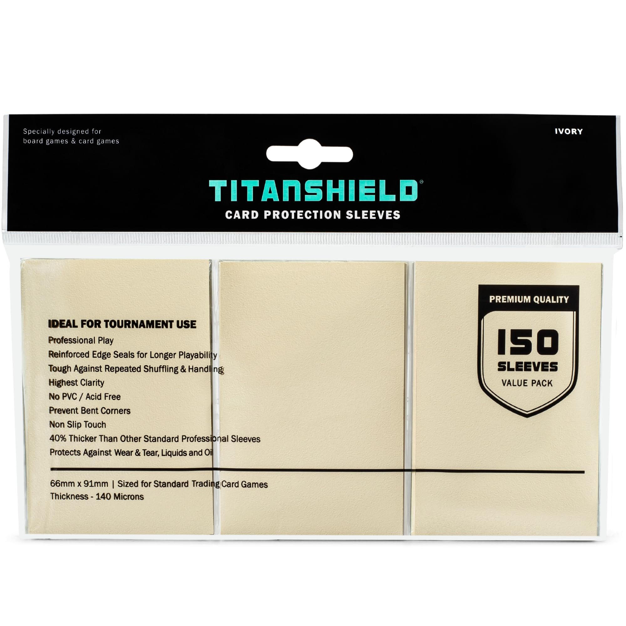 TitanShield Standard Card Sleeves (150 Pack) - Ivory, 66x91mm, Premium Polypropylene Protection