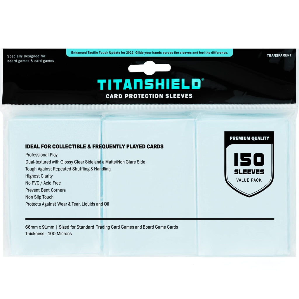 TitanShield Standard Card Sleeves (150 Pack) – 66x91mm Clear Polypropylene Protectors for MTG, Pokemon, Lorcana