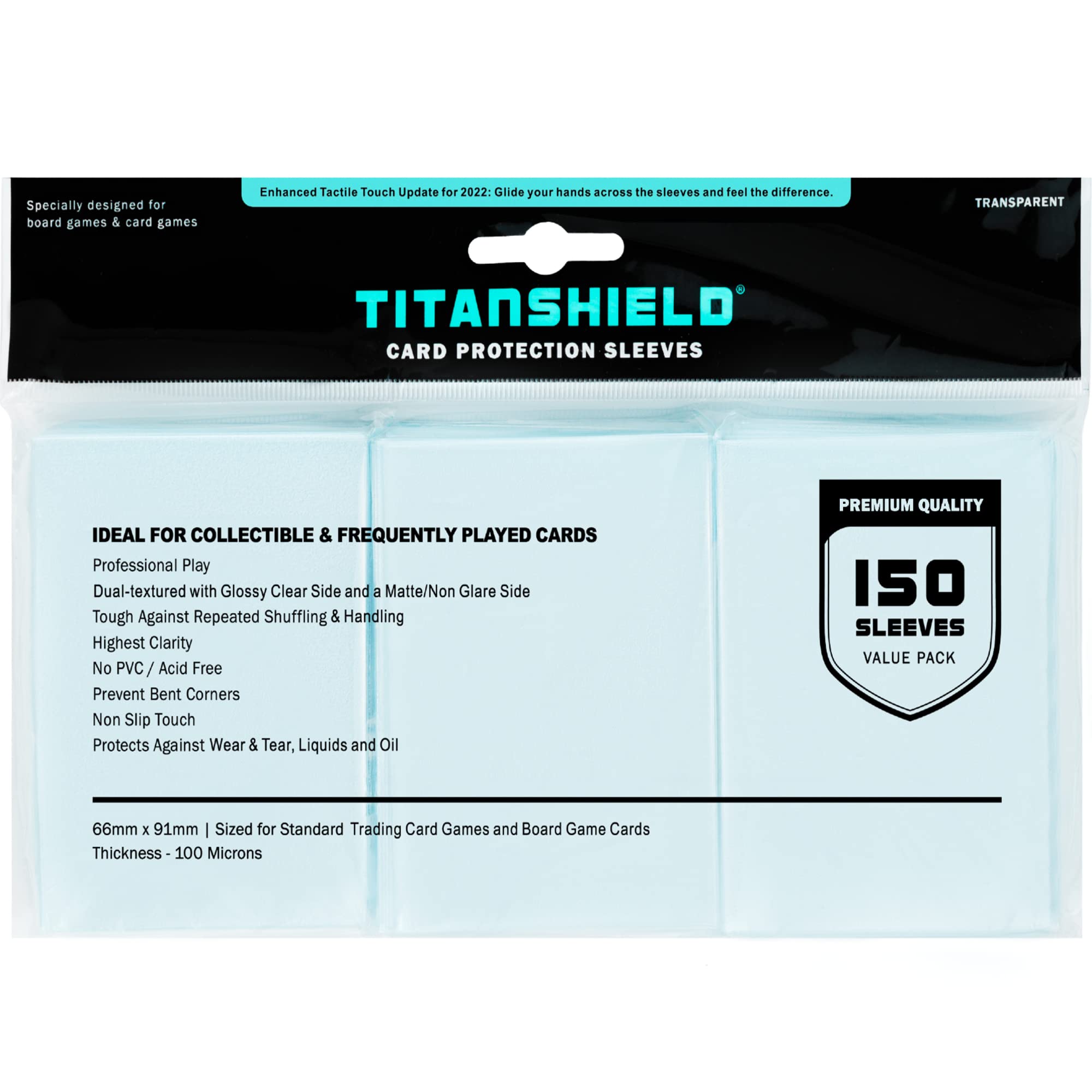TitanShield Standard Card Sleeves (150 Pack) – 66x91mm Clear Polypropylene Protectors for MTG, Pokemon, Lorcana