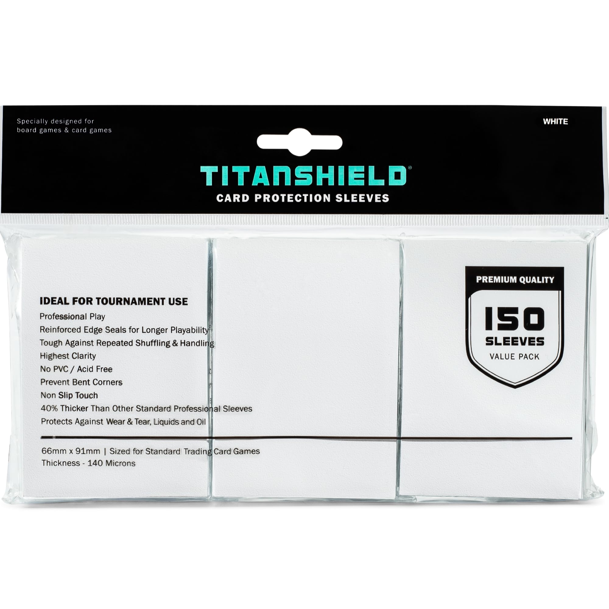 TitanShield Standard Card Sleeves 150 Pack – 66x91mm White Polypropylene for TCG