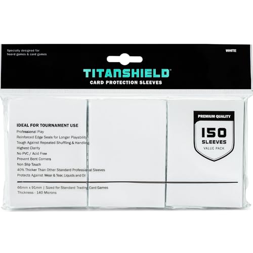 TitanShield Standard Card Sleeves 150 Pack – 66x91mm White Polypropylene for TCG