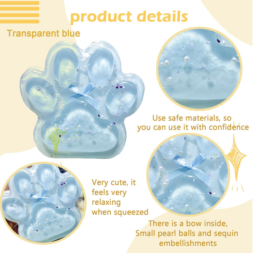 Titata Giant Cat Paw Squishy Toy – Super Soft Furry Fidget for Stress Relief (Clear & Blue)