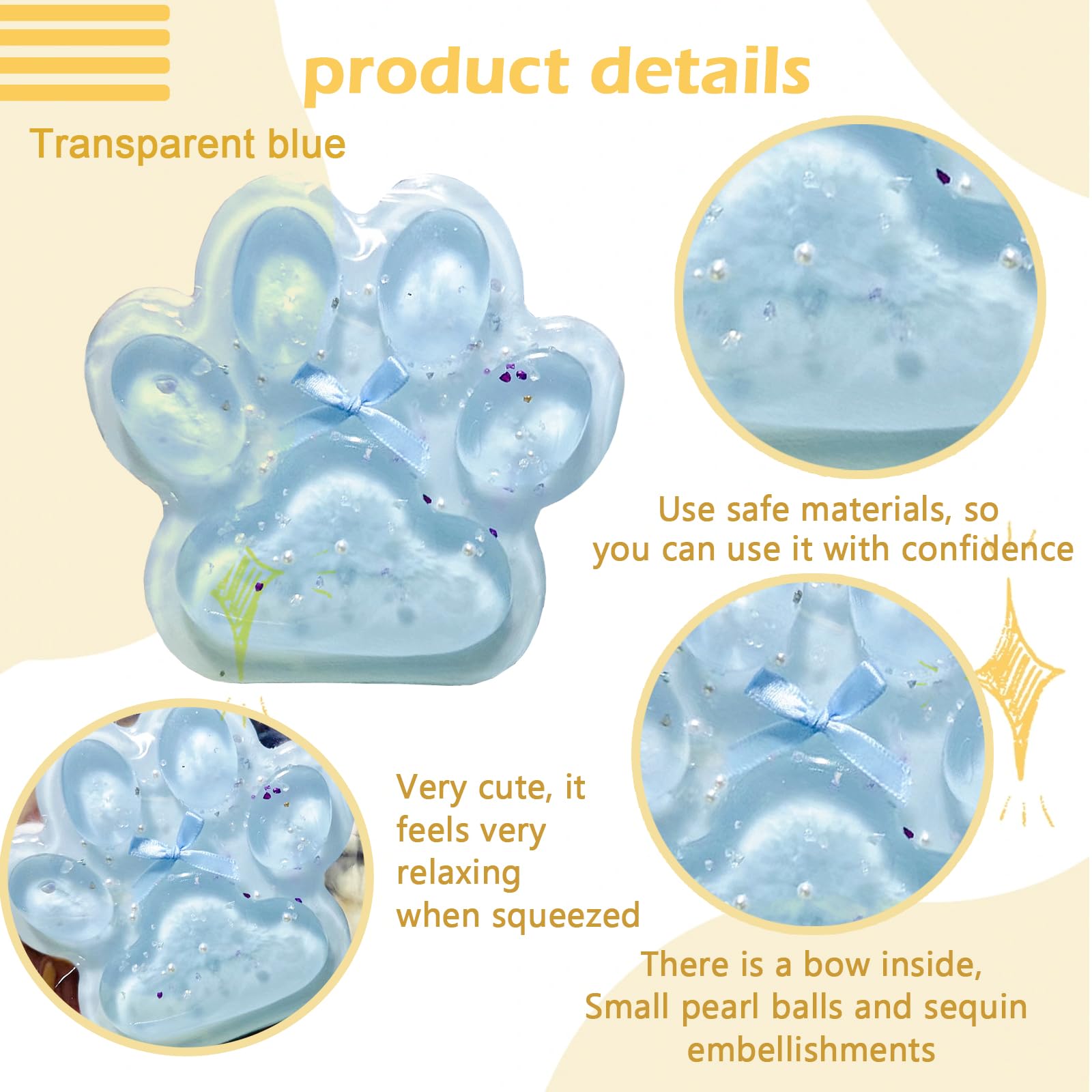 Titata Giant Cat Paw Squishy Toy – Super Soft Furry Fidget for Stress Relief (Clear & Blue)