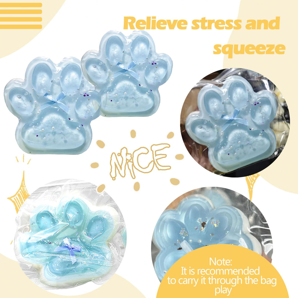 Titata Giant Cat Paw Squishy Toy – Super Soft Furry Fidget for Stress Relief (Clear & Blue)