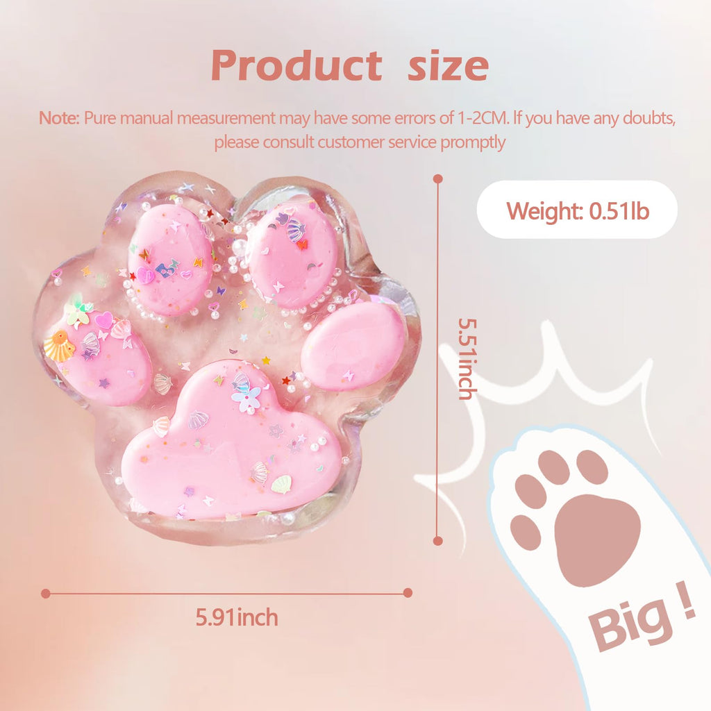 Titata Giant Furry Cat Paw Squishy Toy - Oversized Squeeze Fidget for Stress Relief - Clear & Pink