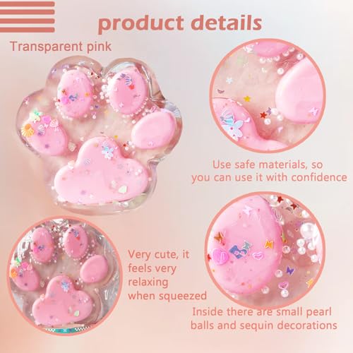 Titata Giant Furry Cat Paw Squishy Toy - Oversized Squeeze Fidget for Stress Relief - Clear & Pink