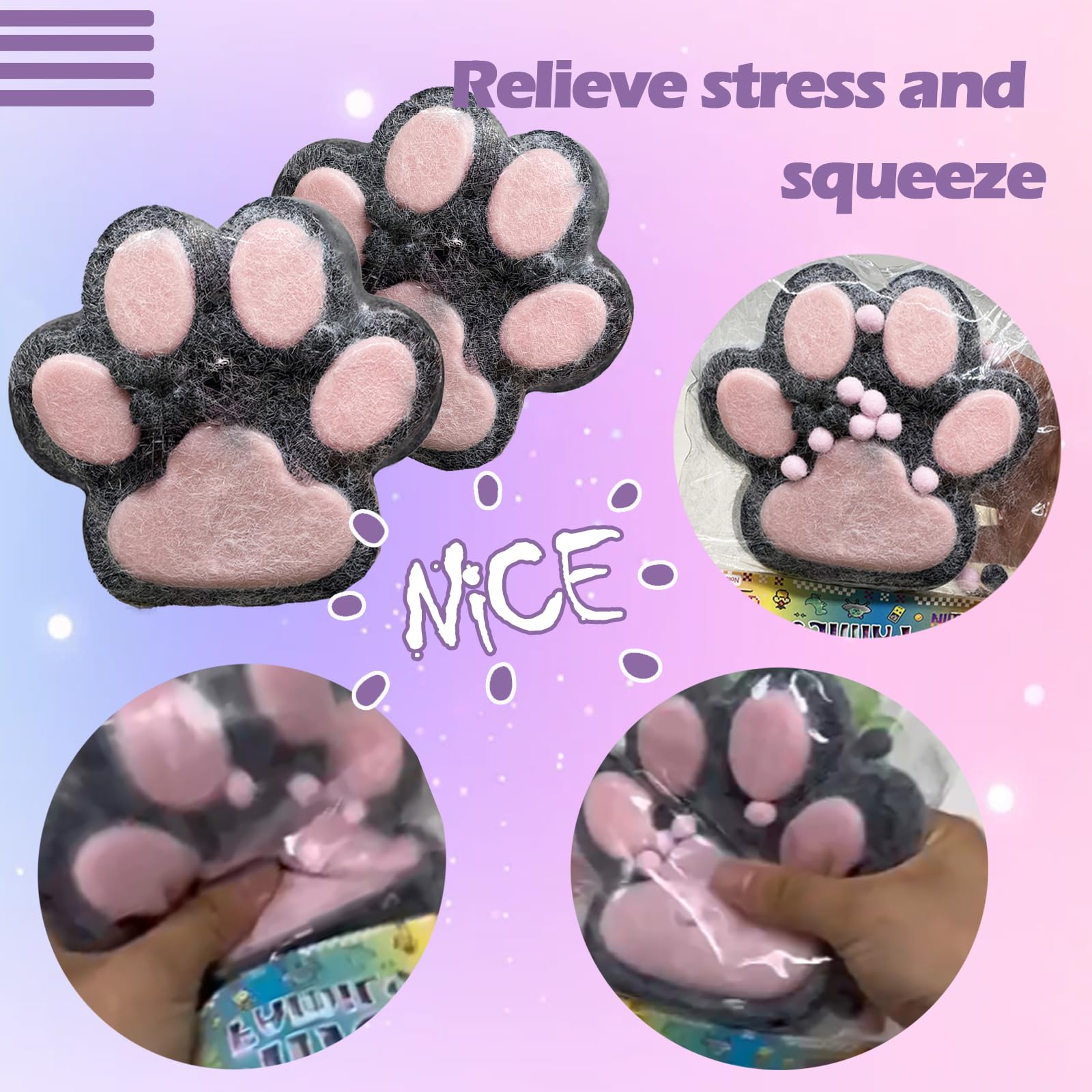 Titata Taba Giant Cat Paw Squishy Toy – Oversized Stress Relief Fidget for Kids & Adults (Black & Pink)