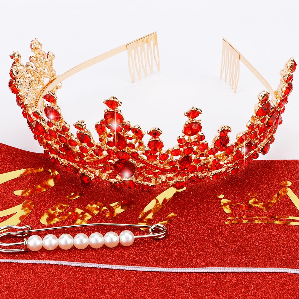 TOBATOBA Birthday Crown and Sash Set – Red Tiara and Pink Birthday Girl Sash for Women and Girls