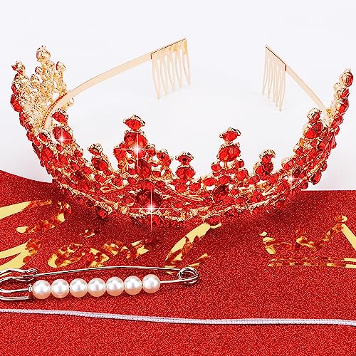 TOBATOBA Birthday Crown and Sash Set – Red Tiara and Pink Birthday Girl Sash for Women and Girls