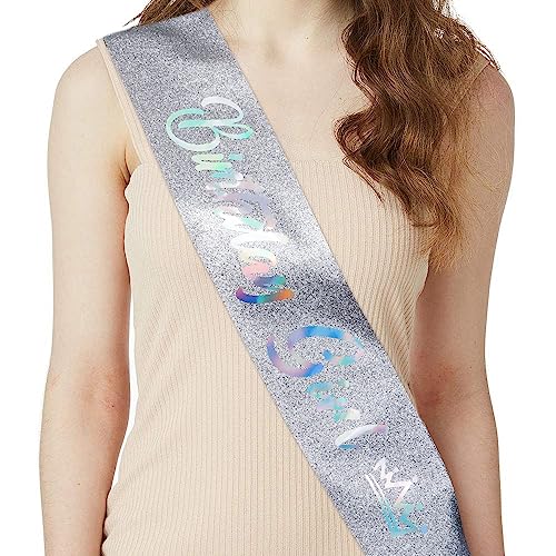 TOBATOBA Silver Princess Birthday Crown and Sash Set for Women and Girls