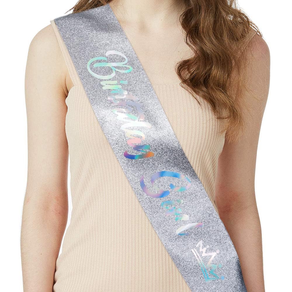 TOBATOBA Silver Princess Birthday Crown and Sash Set for Women and Girls