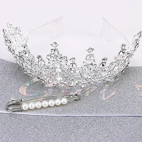 TOBATOBA Silver Princess Birthday Crown and Sash Set for Women and Girls