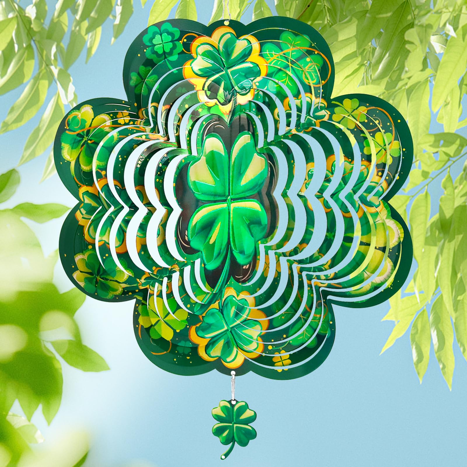 ToBeAce 12-Inch St. Patrick's Day Wind Spinner - 3D Shamrock Outdoor Decor for Garden, Yard, or Home