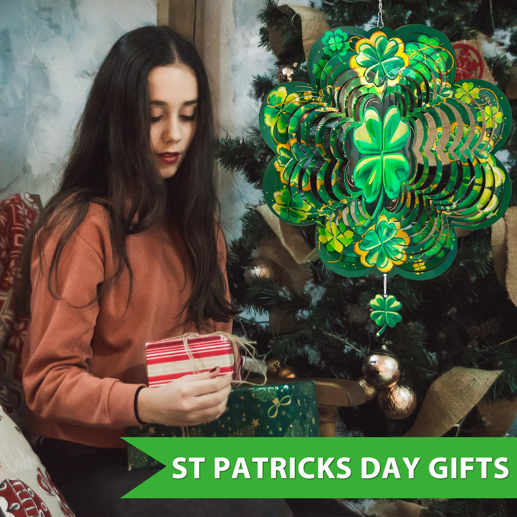 ToBeAce 12-Inch St. Patrick's Day Wind Spinner - 3D Shamrock Outdoor Decor for Garden, Yard, or Home