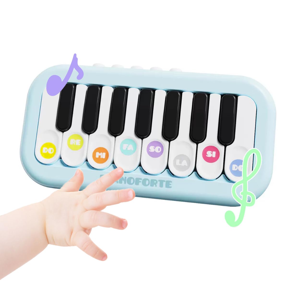 Toddler Piano Toy with Rainbow Lights – Portable 8-Key Keyboard for 3-5 Year Olds (Blue)
