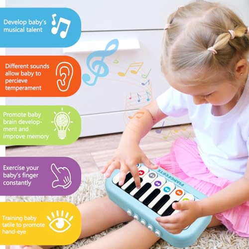 Toddler Piano Toy with Rainbow Lights – Portable 8-Key Keyboard for 3-5 Year Olds (Blue)