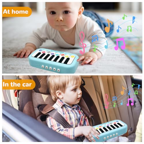 Toddler Piano Toy with Rainbow Lights – Portable 8-Key Keyboard for 3-5 Year Olds (Blue)